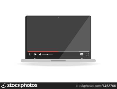 Video player on laptop, vector flat illustration.