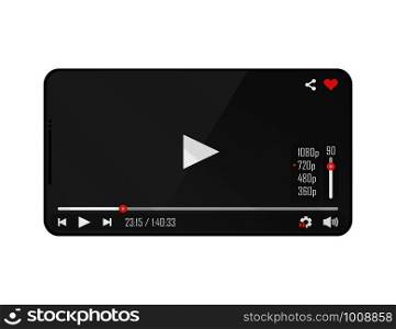 video player on phone, vector illustration in flat. video player on phone, flat vector illustration