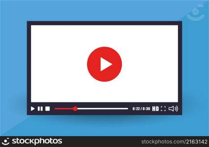 Video player screen interface. Player window mockup design for web. Vector illustration.