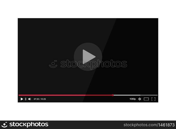 Video player screen with bar in mockup style. Multimedia interface with player bar for web. Flat player video frame with media screen on isolated background.vector eps10. Video player screen with bar in mockup style. Multimedia interface with player bar for web. Flat player video frame with media screen on isolated background.vector illustration