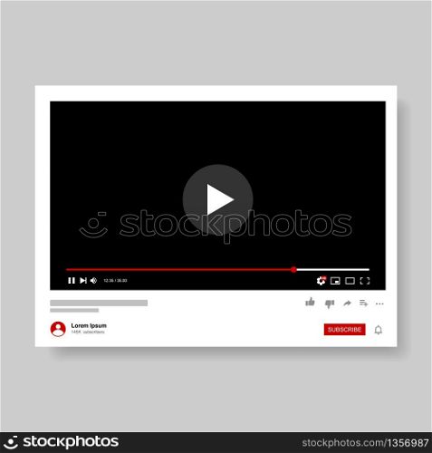 Video Player Template Design. Mockup live stream window, player. Social media concept. Vector illustration. EPS 10