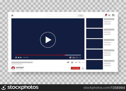 Video Player Template Design. Mockup live stream window, player. Social media concept. Vector illustration. EPS 10