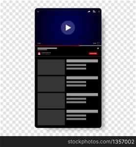 Video Player Template Design. Mockup live stream window, player. Social media concept. Vector illustration. EPS 10
