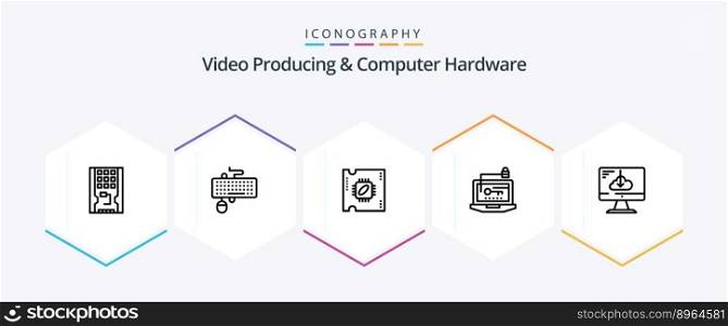 Video Producing And Computer Hardware 25 Line icon pack including key. computer. mouse. access. processor