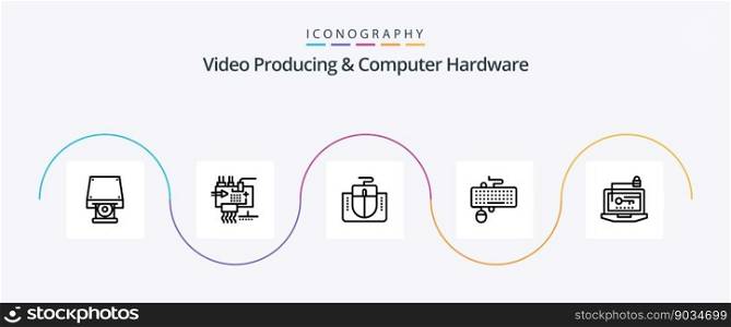 Video Producing And Computer Hardware Line 5 Icon Pack Including obsolete. keyboard. parts. interface. computer