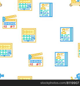 Video Production And Creation Vector Seamless Pattern Color Line Illustration. Video Production And Creation Icons Set Vector