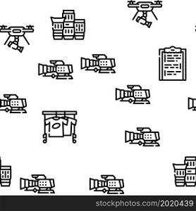 Video Production And Creation Vector Seamless Pattern Thin Line Illustration. Video Production And Creation Vector Seamless Pattern