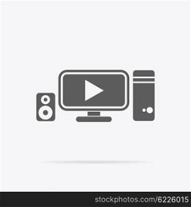 Video Promotion Icon Flat Design. Video promotion manochrome black icon flat design. Data statistics of the video promotion. Computer monitor with play icon of a video on the screen. Vector illustration