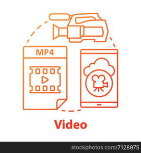 Video red concept icon. Shooting movie idea thin line illustration. Videoclips, films, media files. Videorecording, filming, video production & filmmaking. Vector isolated outline drawing