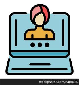 Video screen chat icon. Outline video screen chat vector icon color flat isolated. Video screen chat icon color outline vector