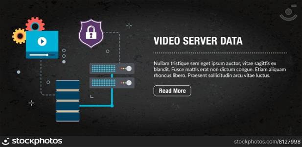 Video server data concept banner internet with icons in vector. Web banner template for website, banner internet for mobile design and social media apps. Business and communication layout with icons.
