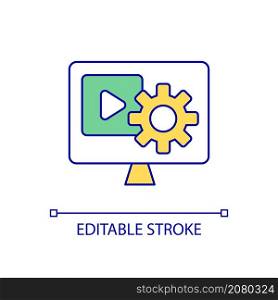 Video settings RGB color icon. Personal computer customization. Device monitor. Watching media. Isolated vector illustration. Simple filled line drawing. Editable stroke. Arial font used. Video settings RGB color icon