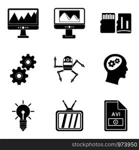 Video signal icons set. Simple set of 9 video signal vector icons for web isolated on white background. Video signal icons set, simple style