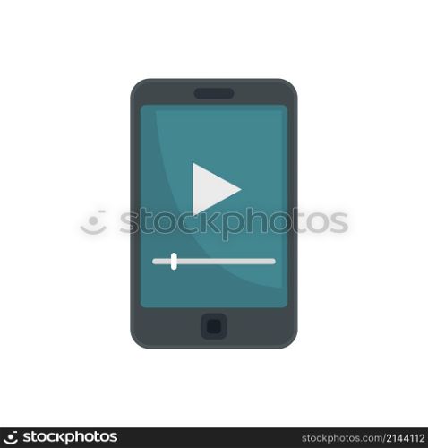 Video smartphone icon. Flat illustration of video smartphone vector icon isolated on white background. Video smartphone icon flat isolated vector