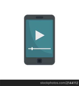 Video smartphone icon. Flat illustration of video smartphone vector icon isolated on white background. Video smartphone icon flat isolated vector