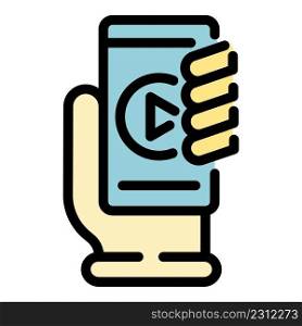 Video smartphone icon. Outline video smartphone vector icon color flat isolated. Video smartphone icon color outline vector