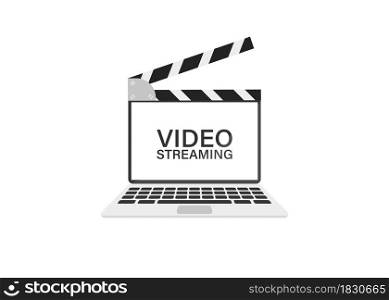 Video streaming on laptop. Internet service. Flat vector illustration