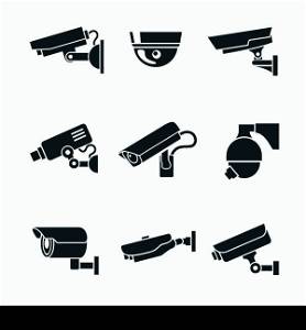 Video surveillance security cameras graphic pictograms set isolated vector illustration