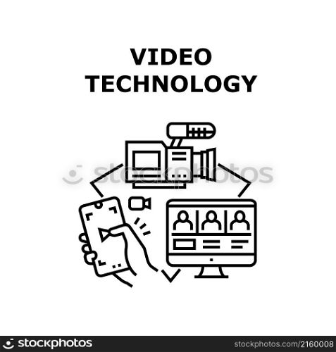 Video Technology web screen. internet concept. computer conference. business call. mobile people vector concept black illustration. Video Technology icon vector illustration