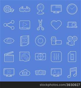 Video thin lines icons set vector graphic illustration design. Video thin lines icons set