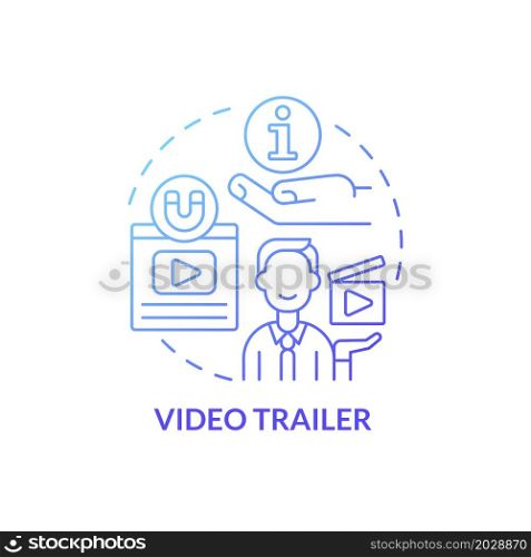 Video trailer advertisement concept icon. Presenting new product. Launching small business promo campaign abstract idea thin line illustration. Vector isolated outline color drawing. Video trailer advertisement concept icon