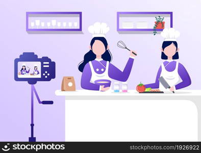 Video Tutorial How to Make, Prepare, Culinary, Food Show Channel and Teaches Cooking New Recipe for Posters. Background Vector Illustration