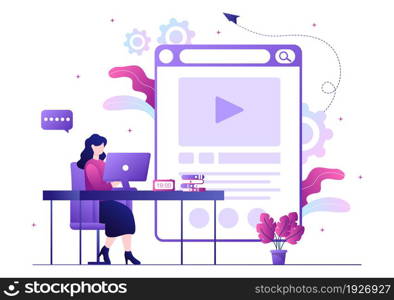 Video Tutorials Background Vector Illustration. Watching and Streaming Online on Computer About Education, Knowledge for Web Banner, Brochures, Poster or Book Cover