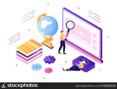 Video Tutorials Background Vector Illustration. Watching and Streaming Online on Computer About Education, Knowledge for Web Banner, Brochures, Poster or Book Cover