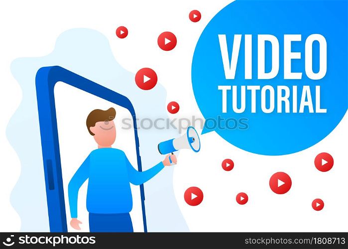 Video tutorials icon concept. Study and learning background, distance education and knowledge growth. Video conference and webinar. Video tutorials icon concept. Study and learning background, distance education and knowledge growth. Video conference and webinar.