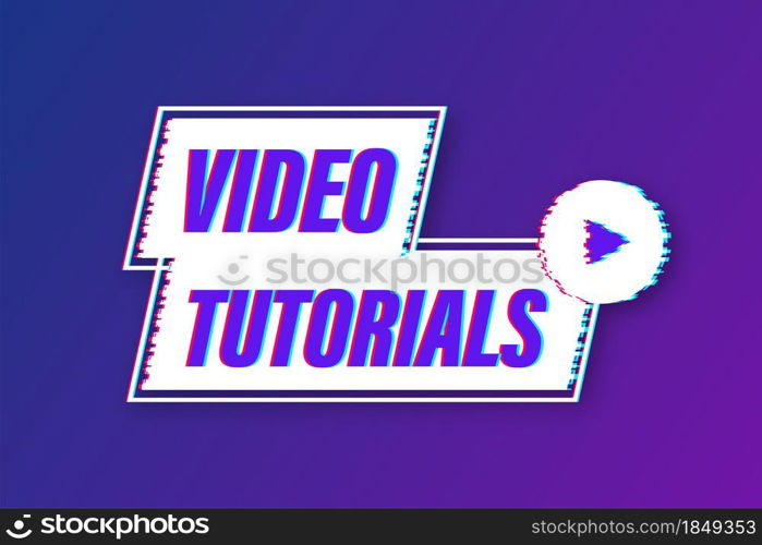 Video tutorials icon concept. Study and learning background, distance education and knowledge growth. Glitch icon. Video tutorials icon concept. Study and learning background, distance education and knowledge growth. Glitch icon.