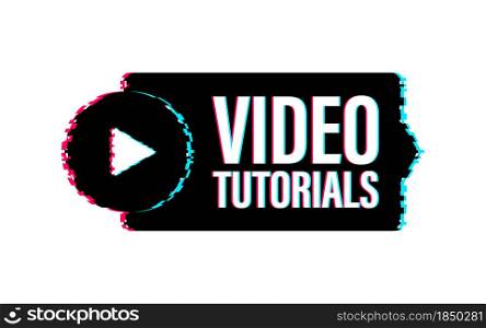 Video tutorials icon concept. Study and learning background, distance education and knowledge growth. Glitch icon. Video tutorials icon concept. Study and learning background, distance education and knowledge growth. Glitch icon.