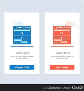 Video, Video Player, Web, Website  Blue and Red Download and Buy Now web Widget Card Template