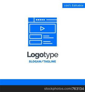 Video, Video Player, Web, Website Blue Solid Logo Template. Place for Tagline