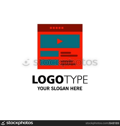 Video, Video Player, Web, Website Business Logo Template. Flat Color