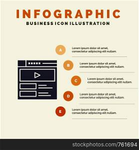Video, Video Player, Web, Website Solid Icon Infographics 5 Steps Presentation Background