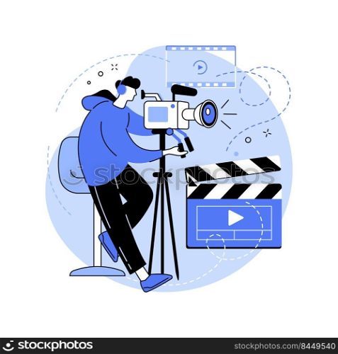 Videographer isolated cartoon vector illustrations. Man using camera, video making, filming event, production service, small business, self-employed specialist, freelance work vector cartoon.. Videographer isolated cartoon vector illustrations.
