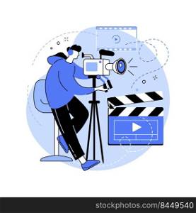 Videographer isolated cartoon vector illustrations. Man using camera, video making, filming event, production service, small business, self-employed specialist, freelance work vector cartoon.. Videographer isolated cartoon vector illustrations.
