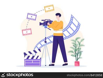 Videographer Services Template Hand Drawn Cartoon Flat Illustration with Record Video Production, Movie, Equipment and Cinema Industry Design