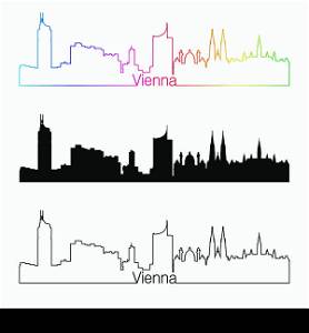 Vienna skyline linear style with rainbow in editable vector file