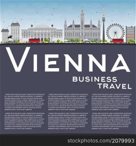 Vienna Skyline with Gray Buildings, Blue Sky and Copy Space. Vector Illustration. Business Travel and Tourism Concept with Historic Buildings. Image for Presentation, Banner, Placard and Web Site.