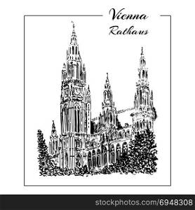 Vienna symbol. Vector hand drawn ink pen sketch illustration. Rathaus, city hall