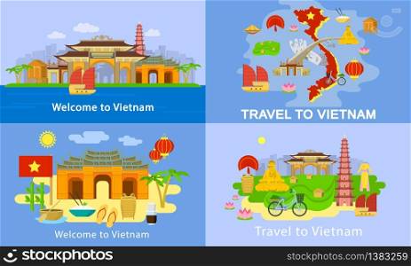 Vietnam banner set. Flat illustration of vietnam vector banner set for web design. Vietnam banner set, flat style