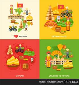 Vietnam design concept set with asia travel flat icons isolated vector illustration. Vietnam Flat Set