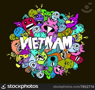 Vietnam doodle hipster colorful background