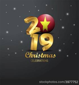 Vietnam Flag 2019 Merry Christmas Typography. New Year Abstract Celebration background