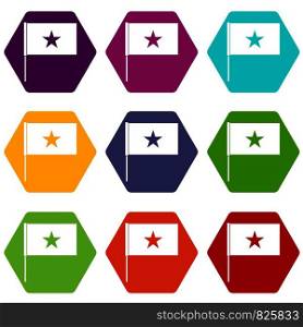 Vietnam flag icon set many color hexahedron isolated on white vector illustration. Vietnam flag icon set color hexahedron