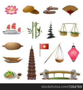 Vietnam icons set. Cartoon set of vietnam vector icons for web design. Vietnam icons set, cartoon style