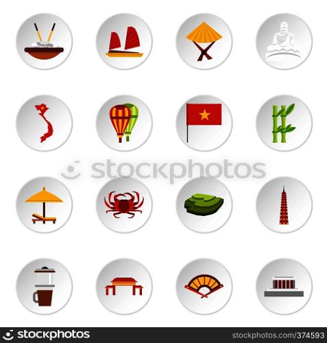 Vietnam icons set. Flat illustration of 16 Vietnam vector icons for web. Vietnam icons set, flat style