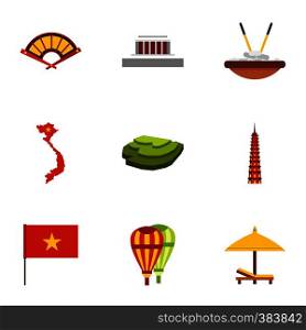 Vietnam icons set. Flat illustration of 9 Vietnam vector icons for web. Vietnam icons set, flat style
