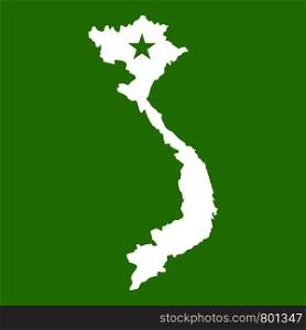 Vietnam map icon white isolated on green background. Vector illustration. Vietnam map icon green